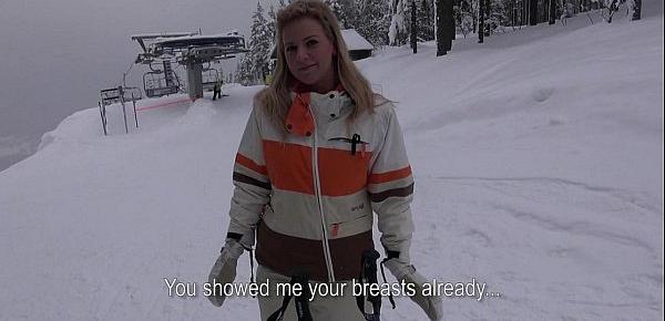  Busty blonde skier is paid to come back to the lodge and fuck